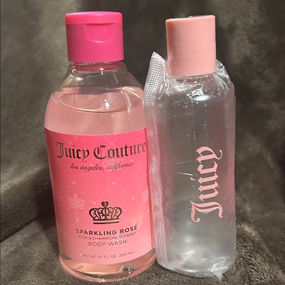 Juicy Couture Pink Clear Logo Cosmetic Pouch with Pink Body Wash - Picture 2 of 6
